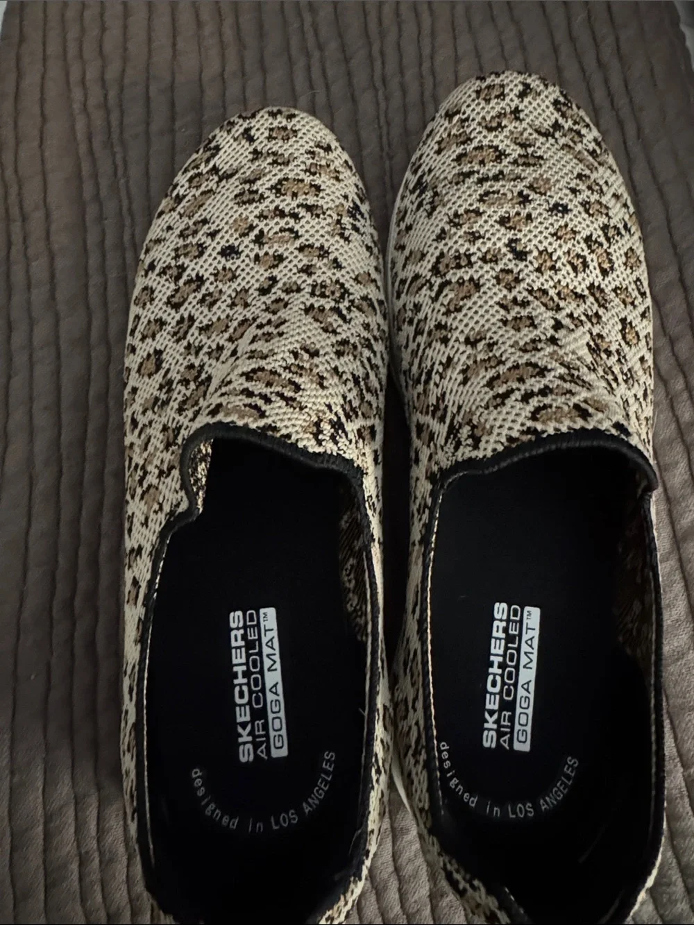 Skechers Slip-On Sneakers in Leopard Print Beige and Black